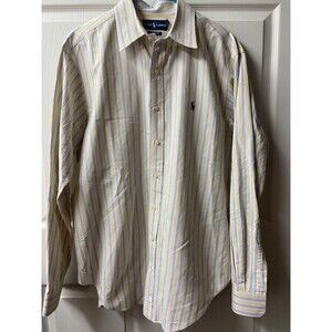Ralph Lauren Button Long Sleeved Shirt Mens Size Large Yellow White Blue Striped